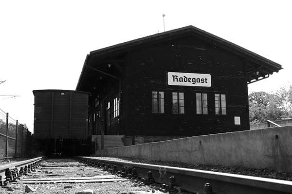 Historische Bahnstation Radegast in Łódź, zentraler Ort der Deportationen aus dem Litzmannstadt-Ghetto.